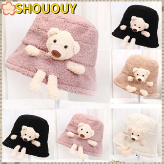 SHOUOUY หมวกตุ๊กตาหมีน่ารัก เหมาะกับหน้าหนาว สีพื้น