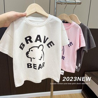 พร้อมส่ง เสื้อยืดแขนสั้น ผ้าฝ้ายแท้ แฟชั่นฤดูร้อน สําหรับเด็กผู้ชาย