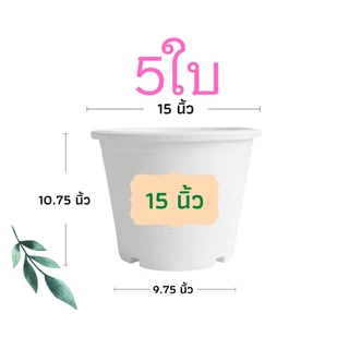กระถางต้นไม้พลาสติก กระถางต้นไม้ กระถาง สีดำ สีขาว 15 นิ้ว 5 ใบ ราคาส่ง