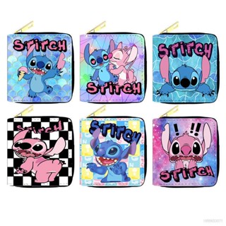 กระเป๋าสตางค์ หนัง PU ใบสั้น แต่งซิป ลายการ์ตูน Stitch น่ารัก ใส่เหรียญได้หลายใบ สําหรับใส่บัตร บัตรนักเรียนหญิง