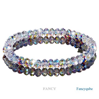 Fancy ใหม่ สร้อยข้อมือ ลูกปัดหินคริสตัลเทียม แวววาว ยืดหยุ่น เครื่องประดับแฟชั่น สําหรับผู้หญิง