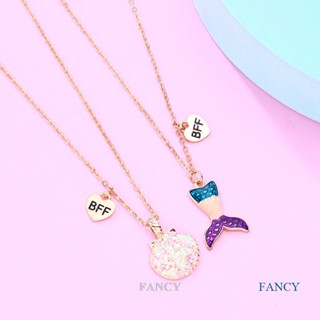 Fancy สร้อยคอโซ่ จี้เลื่อม รูปเปลือกหอยนางเงือก เพื่อนสนิท เครื่องประดับ ของขวัญเพื่อน 2 ชิ้น/ชุด