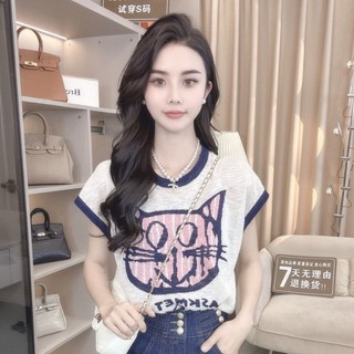 【35-80 กก.】เสื้อยืดแขนสั้น ผ้าเรยอน ขนาดใหญ่ สําหรับผู้หญิง C11348