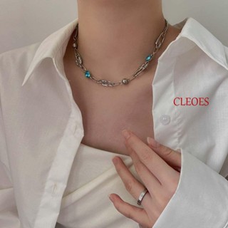 CLEOES สร้อยคอโชคเกอร์ สายโซ่ ประดับเพทาย ทรงเรขาคณิต สีฟ้า สไตล์เกาหลี ฮิปฮอป ให้เป็นของขวัญเพื่อน สําหรับผู้หญิง