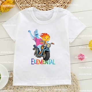 ใหม่ เสื้อยืดลําลอง แขนสั้น พิมพ์ลายการ์ตูนภาพยนตร์ Elemental ตลก แฟชั่นฤดูร้อน สําหรับเด็กผู้ชาย และเด็กผู้หญิง 2023