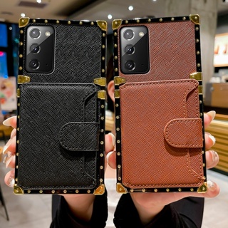 เคสโทรศัพท์หนัง กันกระแทก ทรงสี่เหลี่ยม พร้อมช่องใส่บัตร สําหรับ Samsung Note20 Ultra Note10+ Note9 Note8