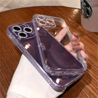 เคสโทรศัพท์มือถือแบบใส กันกระแทก แต่งกลิตเตอร์ เรียบง่าย สําหรับ iPhone 14pro 13promax 12 11