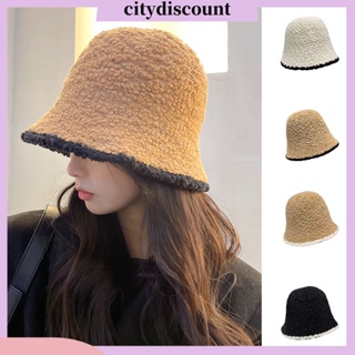 &lt;citydiscount&gt; หมวกบักเก็ต ผ้าขนแกะเทียม ทรงโดม กันลม กันสีจับคู่ เหมาะกับฤดูใบไม้ร่วง ฤดูหนาว สําหรับผู้หญิง