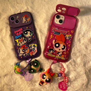 เคสป้องกันโทรศัพท์มือถือซิลิโคน แบบกระจก ฝาพับ ลาย Powerpuff Girls สําหรับ iPhone14 pro max 13 12 11 14promax 13 12 11