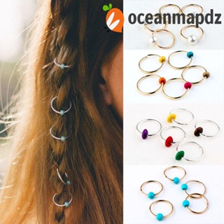 Oceanmapdz 5 ชิ้น / เซต ยางรัดผมถัก ลูกปัดเดรดล็อก เดรดคราม หลากสี เครื่องประดับผมถักเปียสกปรก จี้มุก โลหะผสม คลิปข้อมือ แหวนแอฟริกัน