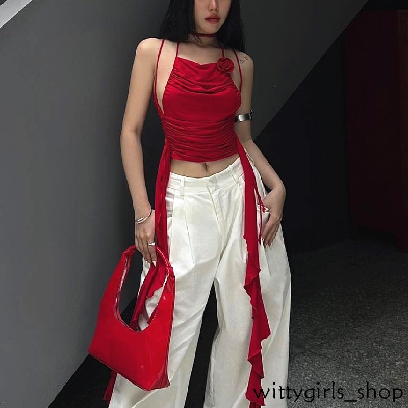 Wittygirls_shop |เสื้อกั๊กแขนกุด ลายดอกไม้ สไตล์ฝรั่งเศส แฟชั่นฤดูร้อน