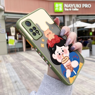 เคสโทรศัพท์มือถือแบบแข็ง ใส กันกระแทก ลายการ์ตูนเด็กผู้หญิงชานม มีลายด้านข้าง สําหรับ Xiaomi Redmi Note 11 Pro Note 11e Pro Note 11 Pro+ 5G