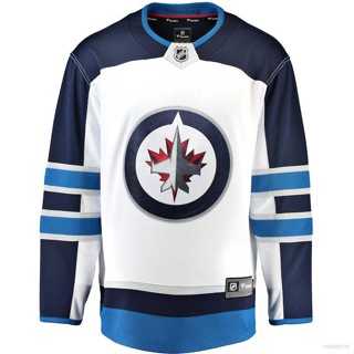 เสื้อกีฬาแขนยาว ลายทีม QY NHL Winnipeg Jets Away Jersey สีขาว พลัสไซซ์