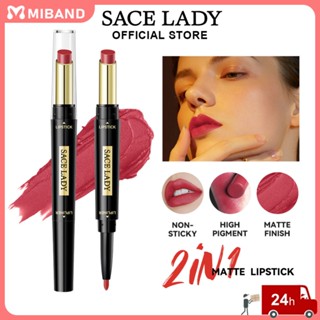 พร้อมส่ง Sace Lady Single Double-ended Lipstick Pen Lip Glaze Waterproof Lasting Non-stick Cup Not Easy To Decolorize Matte 5 Color Lip Balm Lip Tint Female Studnets Lip Makeup