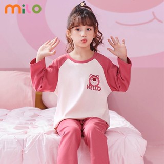 Milo ชุดนอนสำหรับเด็ก หญิงสาวสไตล์เจ้าหญิงแขนยาว การ์ตูนน่ารักหวาน ชุดเสื้อผ้าบ้านเด็กเกาหลี