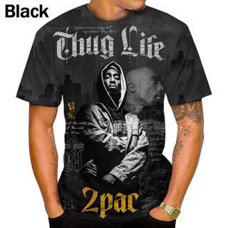 เสื้อยืดแขนสั้น พิมพ์ลาย Tupac 3 มิติ สีดํา สไตล์ฮิปฮอป แฟชั่นสําหรับผู้ชาย และผู้หญิง