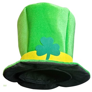 Han หมวกคอสเพลย์ ผ้ากํามะหยี่ ลาย Saint Patricks Day Shamrock Clover สีเขียว สําหรับตกแต่งปาร์ตี้