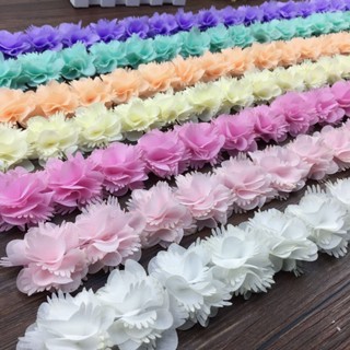 พร้อมส่ง ริบบิ้นผ้าชีฟอง ลายดอกไม้ 120D 1 หลา สําหรับตกแต่งเสื้อผ้า DIY