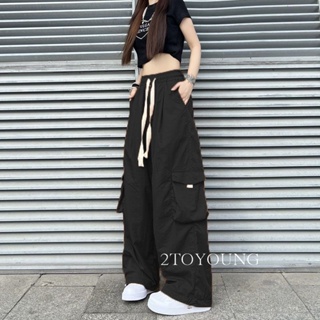 2TOYOUNG Moon กางเกงขายาว คาร์โก้ กางเกง เชือกอเมริกันคลาสิค Cargo pants 2023 NEW 080712 ทันสมัย สบาย ins ทันสมัย A20M011 36Z230909