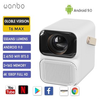 สต็อก Wanbo T6 Max Projector 2 + 16G 5G WiFi Android 9ล้านเครื่องฉายภาพ BT5