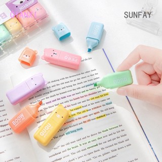 Sunfay ปากกามาร์กเกอร์ไฮไลท์ เรืองแสง ลายการ์ตูนสัตว์น่ารัก สีพาสเทล สําหรับวาดภาพ 6 ชิ้น 4 ชิ้น