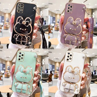 เคส Samsung Galaxy A52 เคส Samsung A52S เคส Samsung A32 A72 Casing Samsung A12 A13 Case Samsung A04S Case Samsung A53 M12 Case Cartoon Stand Vanity Mirror Case Bunny Rabbit Holder Crossbody Phone Strap Cover Cassing Cases Case KD โทรศัพท์มือถือ