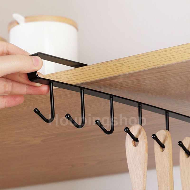 ชั้นวางของเหล็ก แบบ 6 ตะขอ ไม่ต้องเจาะ สําหรับห้องครัว ตู้เสื้อผ้า - รูปที่ 3