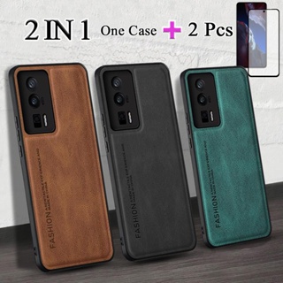 2 IN 1 เคสโทรศัพท์มือถือหนัง เซรามิค กันรอยหน้าจอ สําหรับ Xiaomi Poco F5 Pro