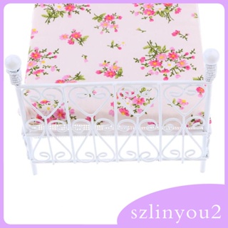 [szlinyou2] โมเดลเตียงคู่ สเกล 1:12 สีขาว กรอบเหล็ก สําหรับตกแต่งบ้านตุ๊กตา ห้องนอน