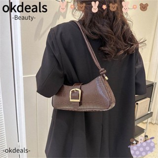 OKDEALS กระเป๋าสะพายไหล่ หนัง PU ขนาดใหญ่ จุของได้เยอะ สีพื้น แฟชั่นสําหรับสตรี