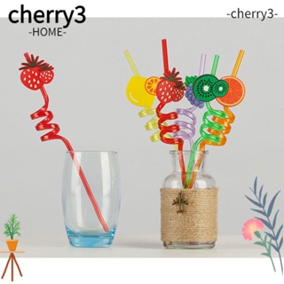 CHERRY3 หลอดดูดน้ําชั่วคราว ลายการ์ตูนผลไม้ ใช้ซ้ําได้ สําหรับเด็ก 1 5 ชิ้น