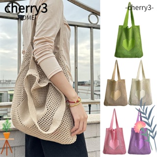 CHERRY3 กระเป๋าสะพายไหล่ กระเป๋าถักโครเชต์ ทรงโท้ท แฟชั่นแฟรี่