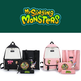 Mysingingmonsters กระเป๋าเป้สะพายหลัง กระเป๋านักเรียน พิมพ์ลายการ์ตูน สี่ชิ้น แฟชั่นเรียบง่าย สําหรับนักเรียน