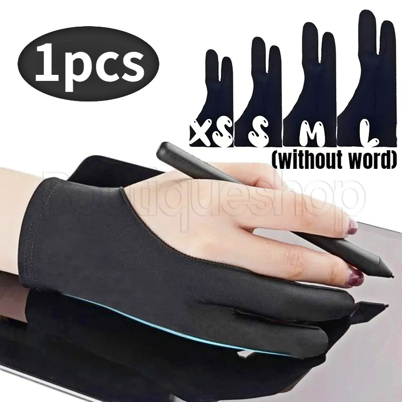 ถุงมือป้องกันเปรอะเปื้อน แบบมืออาชีพ สีดํา สําหรับวาดภาพระบายสี สองนิ้ว แท็บเล็ต IPad XS M L