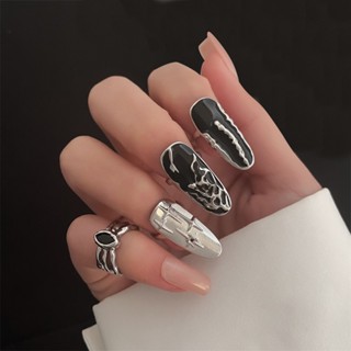 [พร้อมส่ง] ชุดแหวนโลหะ ปลายนิ้ว หรูหรา สไตล์สร้างสรรค์ สําหรับตกแต่งเล็บ