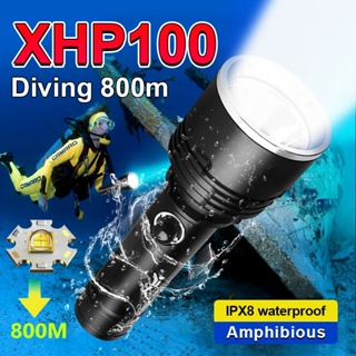 ไฟฉายดําน้ํา LED XHP100 18650 IPX8 พลังงานสูง กันน้ํา ชาร์จไฟได้