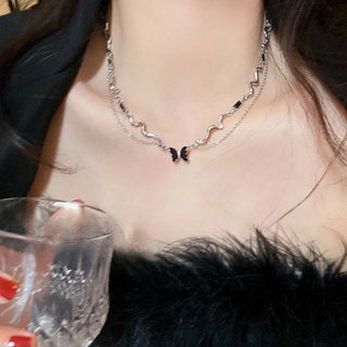 New High-end Diamond Inlaid Butterfly Patchwork Necklace for Girls, Fashionable and Minimalist, Versatile Collarbone Chain, Neck Chain, Cool and Elegant Necklace for Women