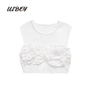 Uibey เสื้อกั๊กแฟชั่น คอกลม สีพื้น อเนกประสงค์ สามมิติ 120