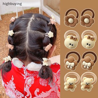 [highbuying] ยางมัดผมหางม้า แบบยืดหยุ่น ลายการ์ตูนหมี กระต่ายน่ารัก ขนาดเล็ก สําหรับเด็กผู้หญิง 10 ชิ้น