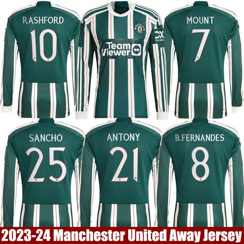 เสื้อกีฬาแขนยาว ลาย YP2 2023-2024 M United Away Jersey Antony Martinez Mount Fernandes Rashford Sancho พลัสไซซ์ PY2