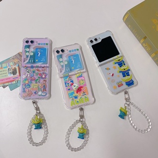 เคสโทรศัพท์มือถือแบบใส กันกระแทก ลายการ์ตูนน่ารัก 3D พร้อมสายคล้องข้อมือ และตุ๊กตา สําหรับ Samsung Galaxy Z Flip 3 4 5 5G Flip3 Flip4 ZFlip3 ZFlip4 Z Flip5