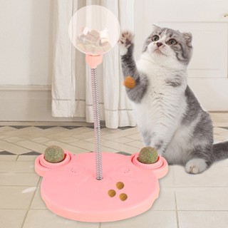  I Home Store Cat Treat Dispenser ของเล่นพลาสติกรูปหมีน่ารักอาหารรั่ววงกลม Ball Track Feeder ของเล่นพร้อมสปริงสำหรับของขวัญแมว