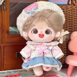 Original 20cm Cotton Doll Clothes Powder Frozen Milk Cover No Attribute Cute Doll Girl Beret Shirt Set