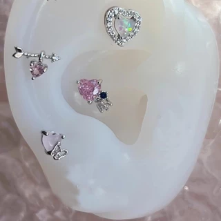 Roselife Sweet ชุดต่างหูสตั๊ด เพทาย รูปลูกศร หัวใจ สีชมพู สไตล์เกาหลี เครื่องประดับ สําหรับผู้หญิง 4 ชิ้น