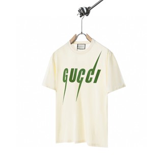 Gu66cc- เสื้อยืดแขนสั้น พิมพ์ลายสายฟ้า สีเขียว สไตล์คลาสสิก สําหรับผู้ชาย และผู้หญิง CGHH