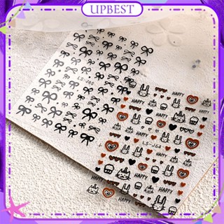 ♕ 1pc Nail Art Bowtie Cute Cat Birthday Party Sticker Heart Cartoon Back Adhesive Sticker Nail Decoration Manicure Tool For Nail Shop 2 Designs UPBEST