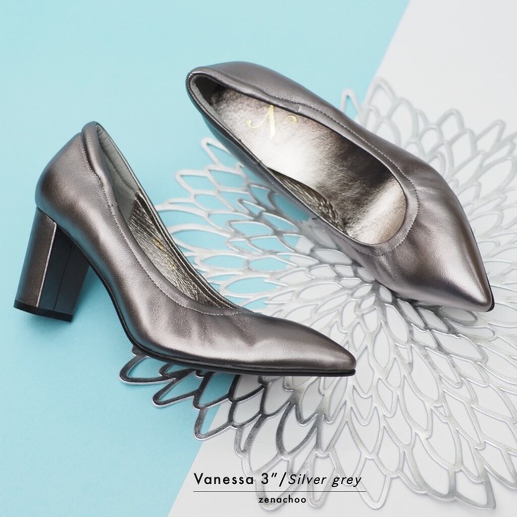 Zenachoo Vanessa3 สูง 3 นิ้ว หน้าเท้ากว้างเพิ่ม 1 ไซส์ หนังแกะแท้ เปลี่ยนไซส์ได้ ไม่รับคืนทรงปกติ หัวแหลม
