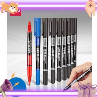 Deli Marker Pen 6824 ปากกาเขียนถุง ปากกากันน้ำ มาร์คเกอร์ ปากกาเคมี สำหรับเขียนซองพลาสติก 2 หัว 1mm และ 0.5mm