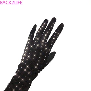 Back2life ถุงมือตาข่าย หรูหรา เรโทร การแสดงบนเวที ปาร์ตี้ ยืดหยุ่น พังก์ เลื่อม ถุงมือเต็มนิ้ว