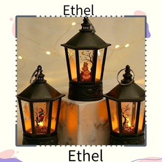 Ethel1 โคมไฟ Led รูปฟักทอง แม่มด ปราสาท เปลวไฟจําลอง ขนาดเล็ก สําหรับแขวนนอกบ้าน